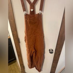 Aerie orange wide leg linen blend overalls - size small